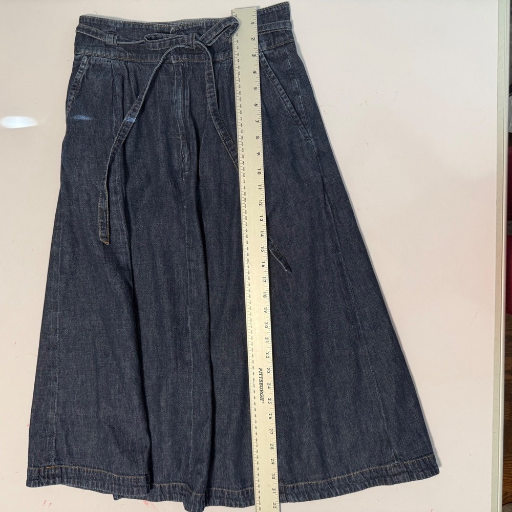 Polo Ralph Lauren Denim Midi Skirt Dark Wash Tie Waist Cotton A-Line Size 2 - Picture 10 of 13